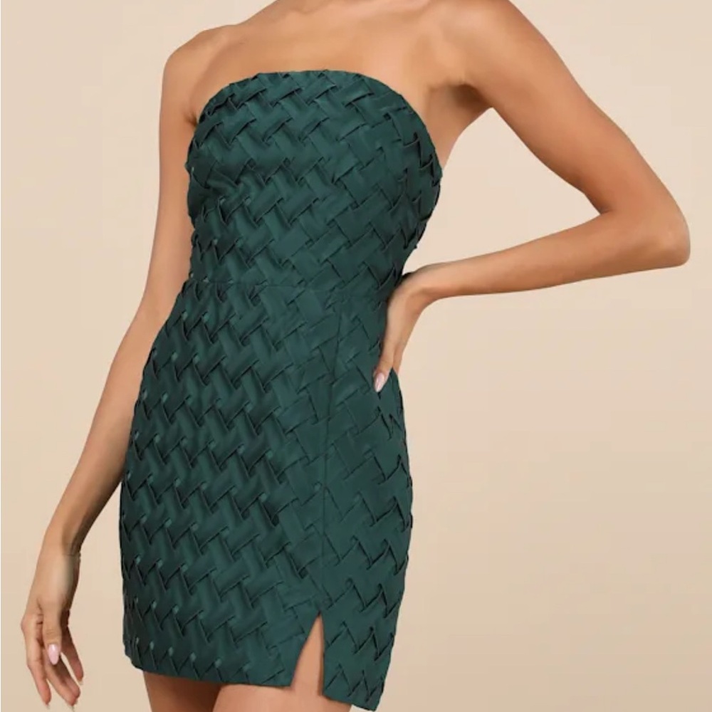 Green textured mini dress